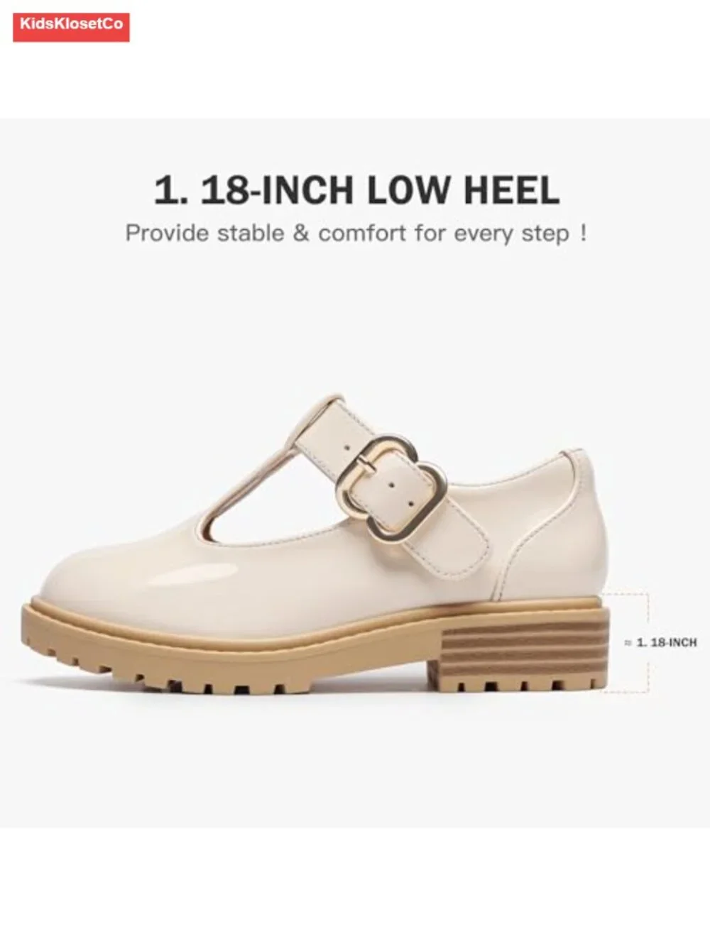 Girls Mary Jane School Shoes Chunky Heel T-Strap Flats Anti-Slip Uniform